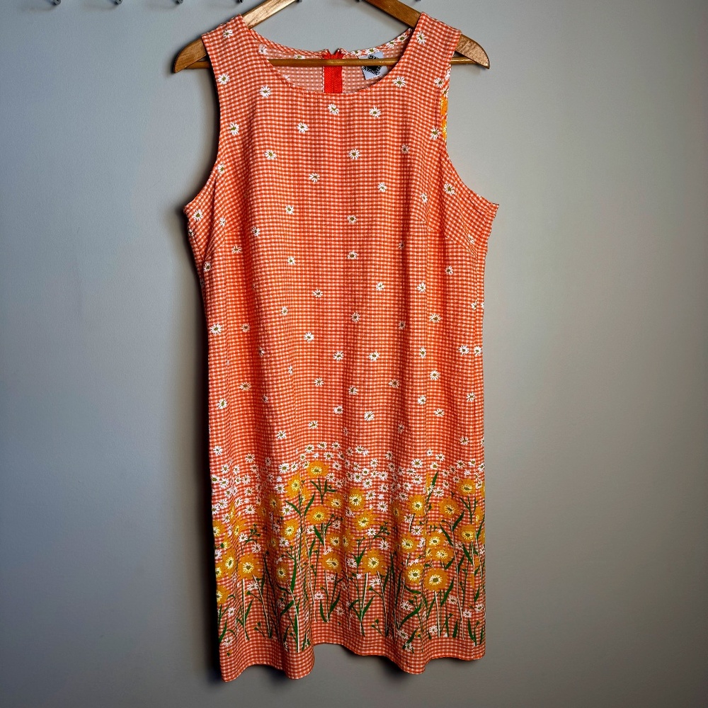 Women's Orange Floral Gingham Shift Dress